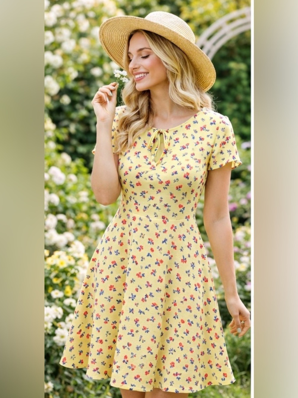 Unique Vintage Yellow Floral Cottagecore Fit & Flare Dress